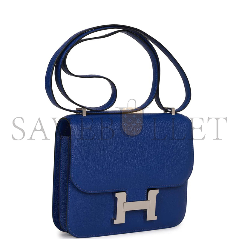 HERMES CONSTANCE 18 BLEU ELECTRIC CHEVRE PALLADIUM HARDWARE (19*15*4cm)